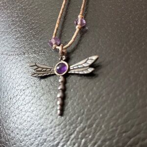 Vintage sterling and amethyst dragonfly necklace.